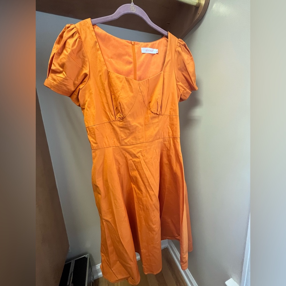 Goobgs Orange Puff Shoulder Dress